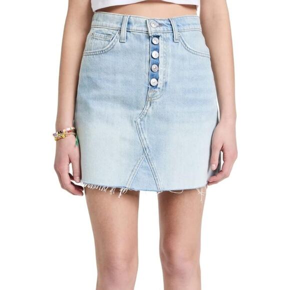 Free People Dresses & Skirts - Free People Denim Mini Skirt Light Wash Distressed Button Fly Raw Hem High Rise